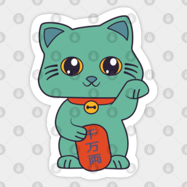 Kawaii Green Maneki Neko Cat Maneki Neko Lucky Cat Sticker TeePublic